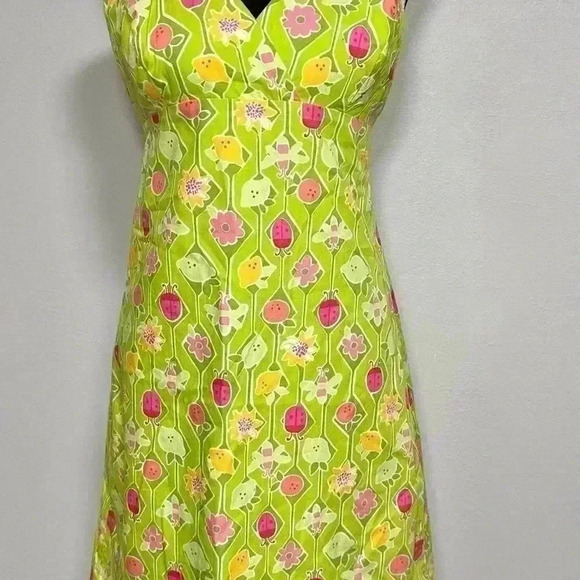 Lilly Pulitzer Green Floral Ladybug Bird Halter Dress Size 6 - Picture 2 of 6